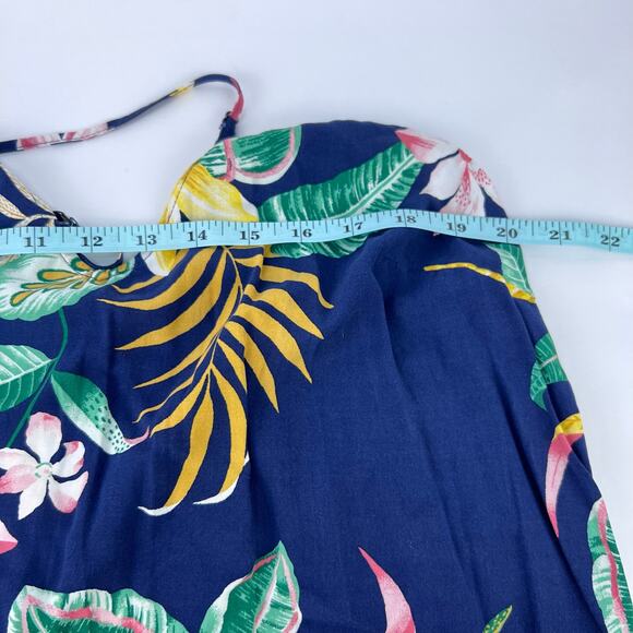 EUC Old Navy Viscose Navy Blue Botanical TROPICAL V-Neck Maxi Shift Dress Large - Picture 12 of 12